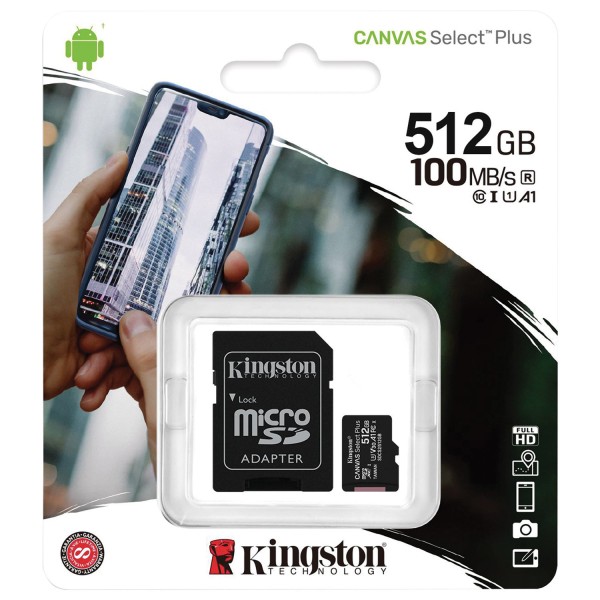 Карта памяти Kingston Canvas Select Plus 512 Гб microSDXC 100 МБ/с Class 10 UHS-I A1 SDCS2/512 Гб
