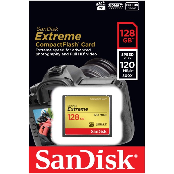 Карта памяти SanDisk Extreme CompactFlash UDMA7 128 Гб R/W 120/85 МБ/с SDCFXSB-128G-G46