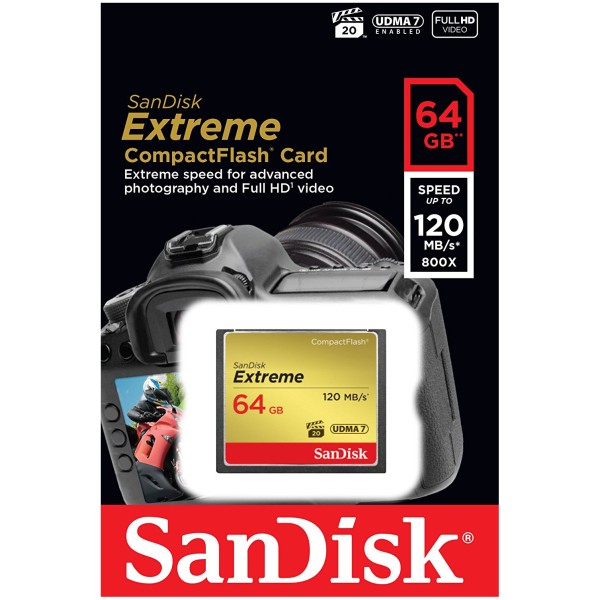 Карта памяти SanDisk Extreme CompactFlash UDMA7 64 Гб R/W 120/85 МБ/с SDCFXSB-064G-G46