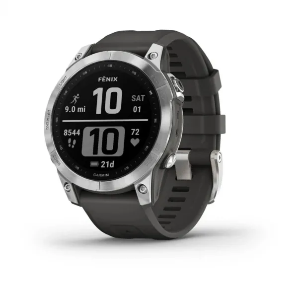 Смарт-часы Garmin Fenix 7, 47 мм, Bluetooth, Silver With Graphite Band, Серебристый с графитовым браслетом