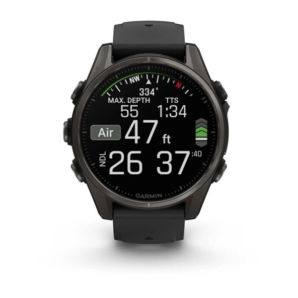 Смарт-часы Garmin Fenix 8, 47 мм, Bluetooth, AMOLED Slate Gray Black Silicone Band, графитово-серый с черным силиконом