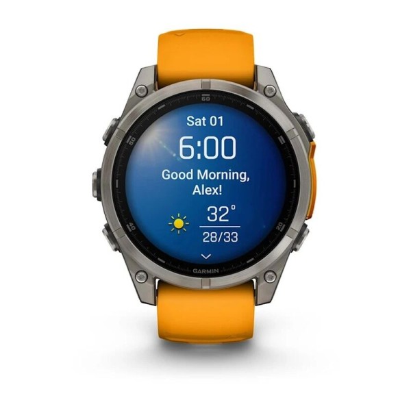 Смарт-часы Garmin Fenix 8, 47 мм, Bluetooth, Amoled Sapphire Titanium Orange, титановый серый с оранжевым