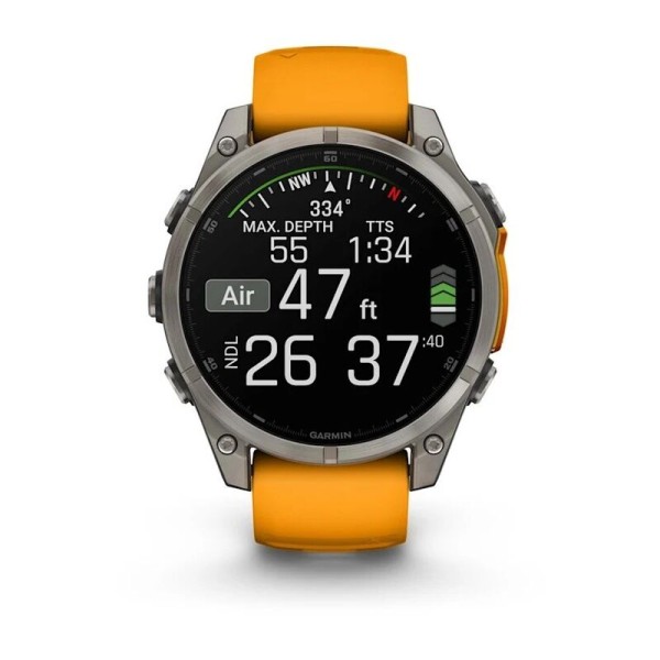 Смарт-часы Garmin Fenix 8, 47 мм, Bluetooth, Amoled Sapphire Titanium Orange, титановый серый с оранжевым