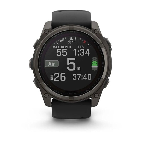Смарт-часы Garmin Fenix 8, 51 мм, Bluetooth, Solar Sapphire Titanium Carbon Gray, титановый угольно-серый с солнечной зарядкой