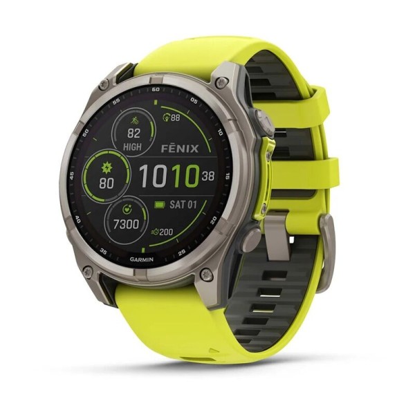Смарт-часы Garmin Fenix 8, 47 мм, Bluetooth, Solar Sapphire Titanium Yellow, титановый серый с желтым
