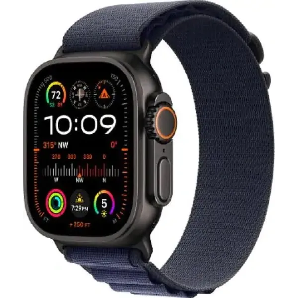 Смарт-часы Apple Watch Ultra 2 2024, 49 мм, LTE, Black Titanium Case with Navy Alpine Loop (L), черный титан с темно-синим ремешком