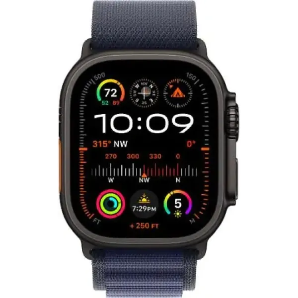Смарт-часы Apple Watch Ultra 2 2024, 49 мм, LTE, Black Titanium Case with Navy Alpine Loop (L), черный титан с темно-синим ремешком