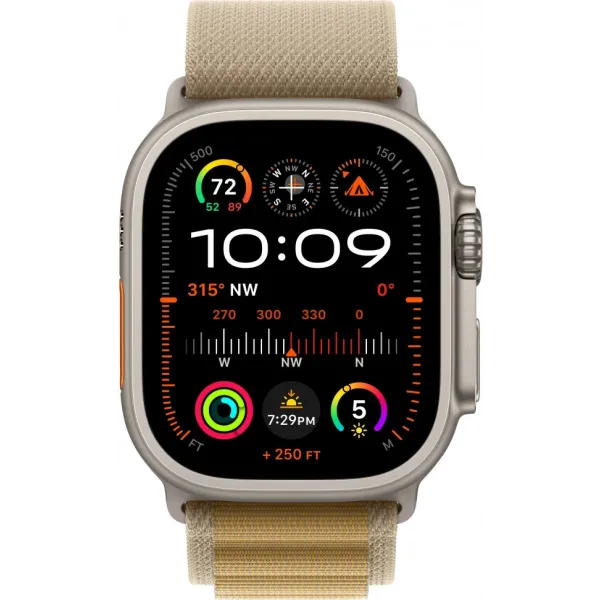 Смарт-часы Apple Watch Ultra 2, 49 мм, LTE, Natural Titanium, титановый корпус натурального цвета с ремешком Tan Alpine Loop (L)