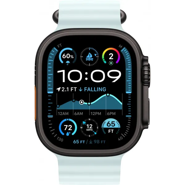 Смарт-часы Apple Watch Ultra 2 2024, 49 мм, LTE, Black Titanium Case with Ice Blue Ocean Band, черный титан с голубым ремешком