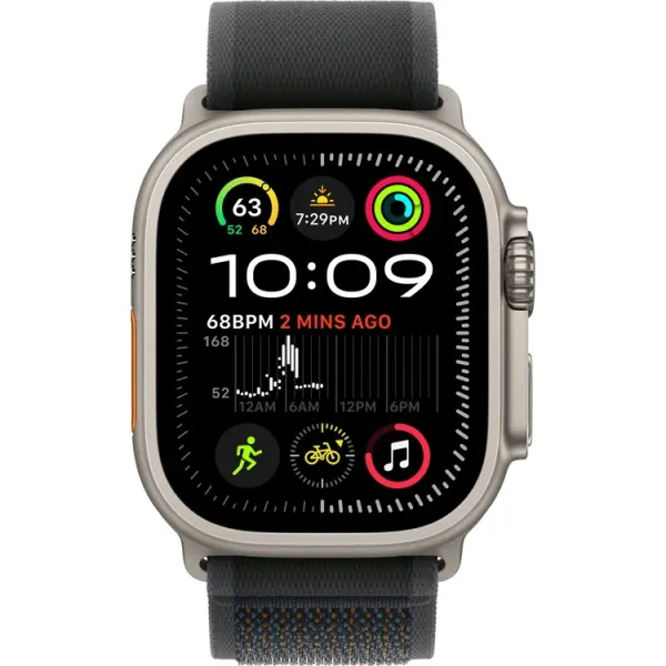 Смарт-часы Apple Watch Ultra 2, 49 мм, LTE, Natural Titanium, титановый корпус натурального цвета с ремешком Black Trail Loop (M/L)