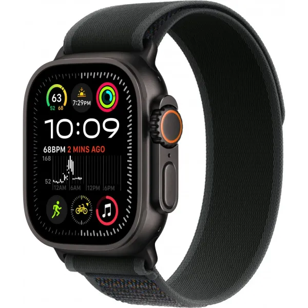 Смарт-часы Apple Watch Ultra 2 2024, 49 мм, LTE, Black Titanium Case with Black Trail Loop (M/L), черный титан с черным ремешком